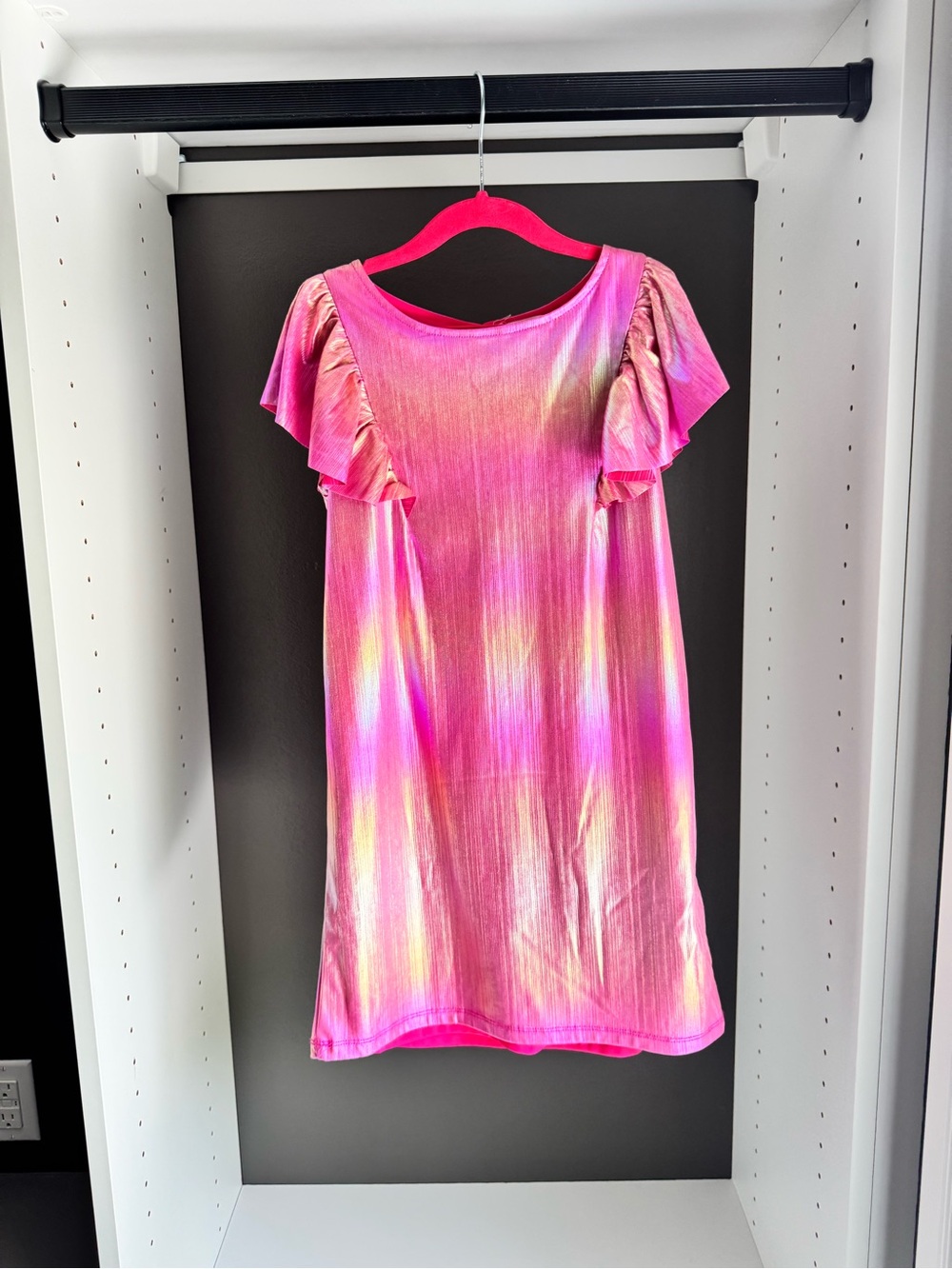 Appaman Girls’ Pink Metallic/Shimmer Ruffle Short-Sleeve Shift Dress – Size 12
